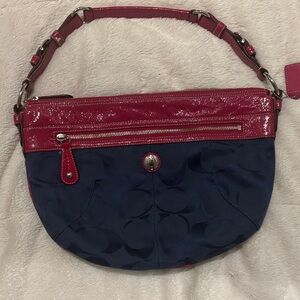 Coach Laura Signature Hobo in Magenta and Navy Blue F14938